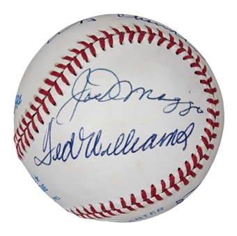 Hall of Famers Multi Signed OAL Brown Baseball With 7 Signatures Including Williams & DiMaggio (PSA/DNA)